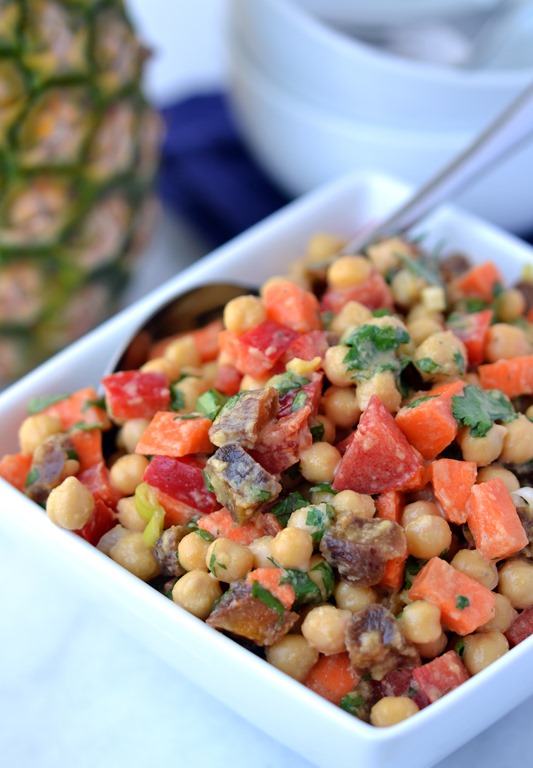 Chickpea & Apricot Salad with Pineapple-Ginger-Cilantro Dressing | coconutandberries.com