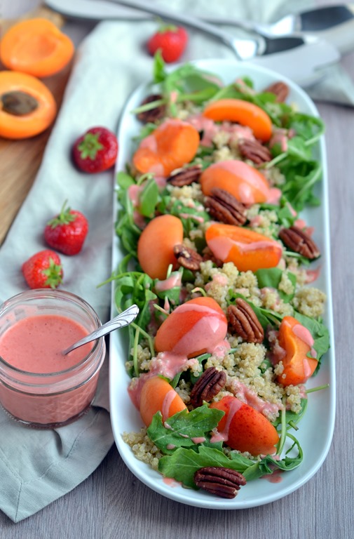 Fresh Apricot Salad with Strawberry Dressing & Pecans |coconutandberries.com
