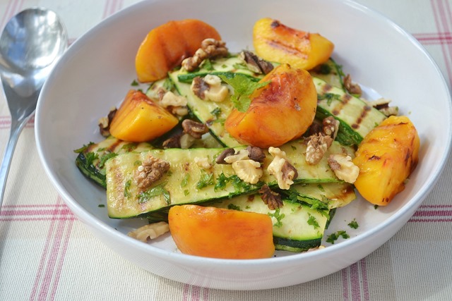 Grilled Peach, Courgette & Walnut Salad - Coconut and Berries